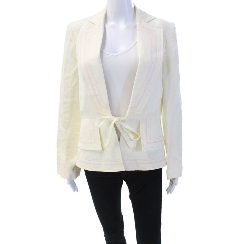 Bazar Christian Lacroix Womens Tied Collared Long Sleeve Blazer Cream Size 6